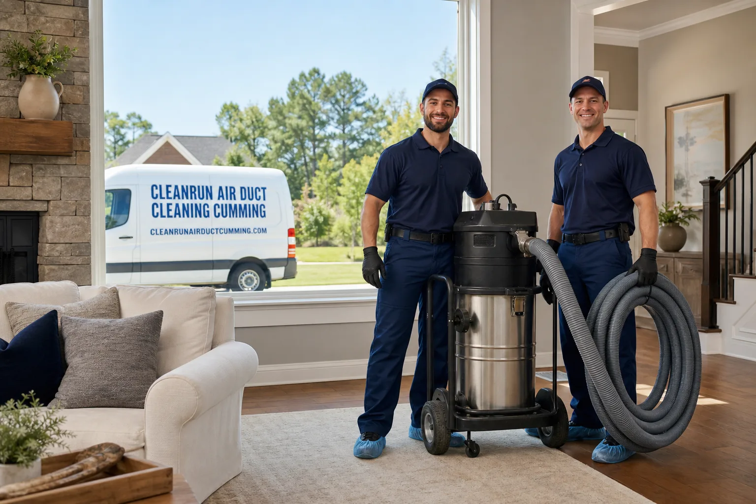 CleanRun Air Duct Cleaning Cumming air duct cleaning service vehicle and crew in Cumming, GA